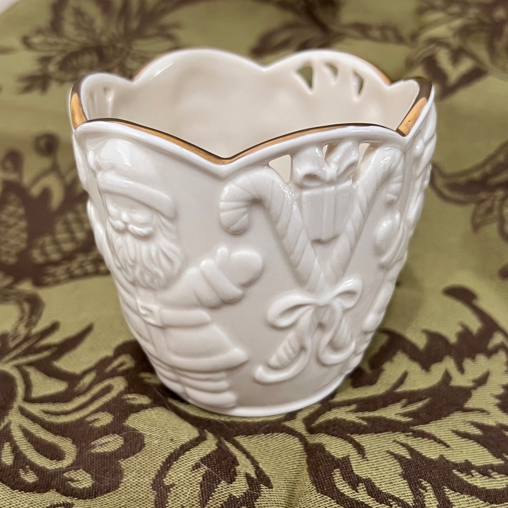 Lenox Merry Lights Santa Votive Ivory China Gold Trim Christmas Candle Holder